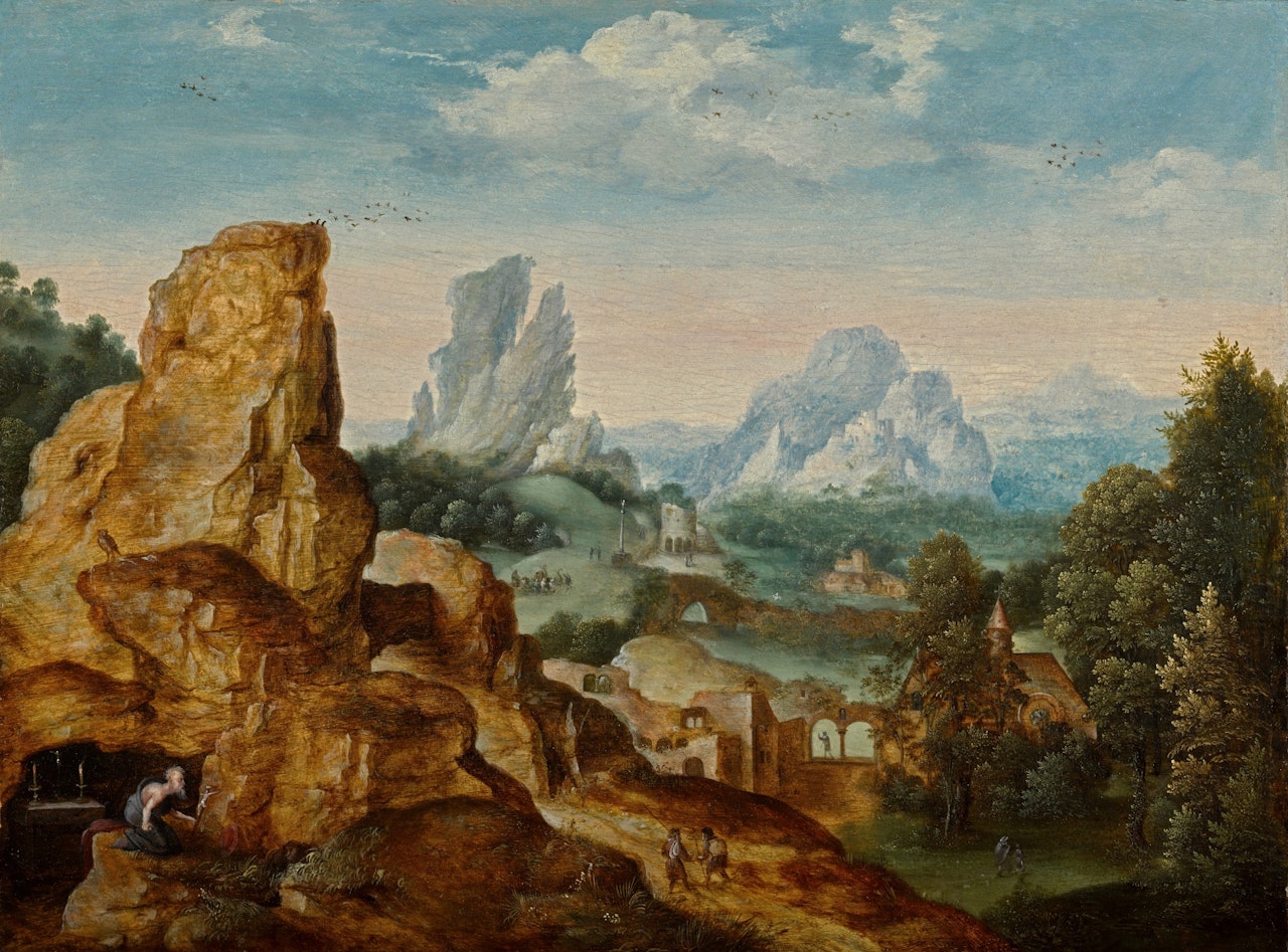 Landscape with Saint Jerome | 《聖杰羅姆與風景》 by Herri met de Bles