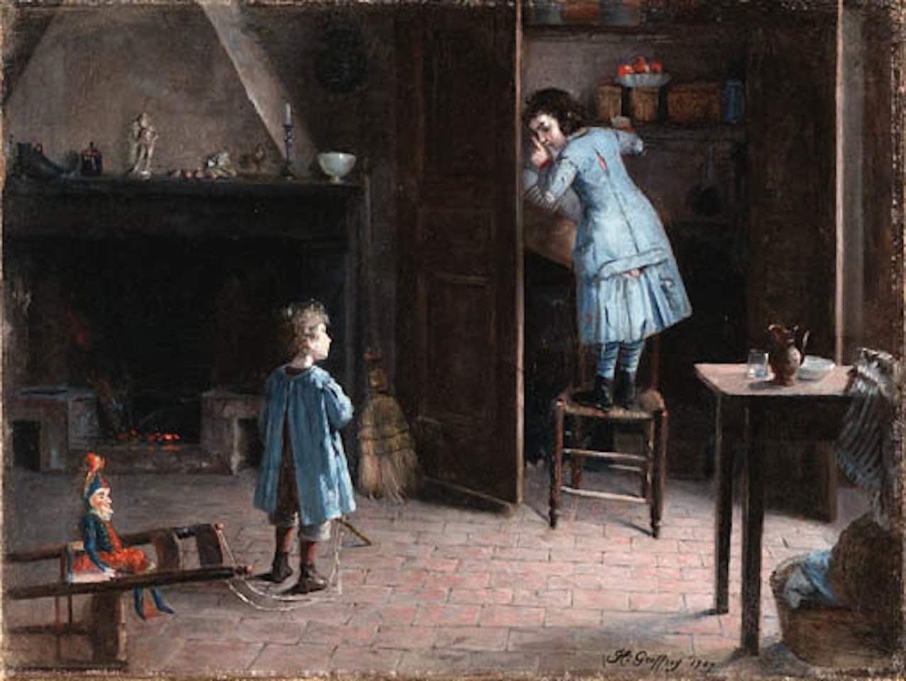 Children in interior by Henry Jules Jean Geoffroy