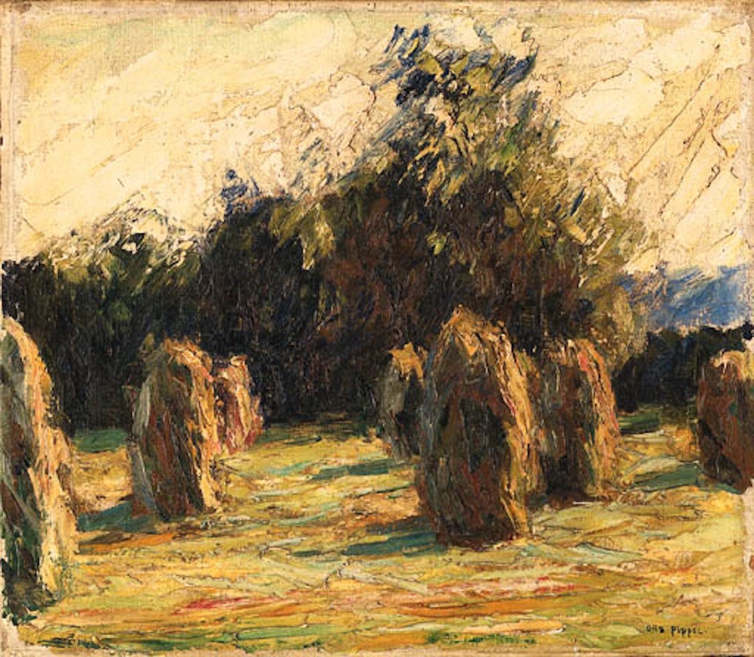 Haystacks. Trees in landscape by Otto Pippel