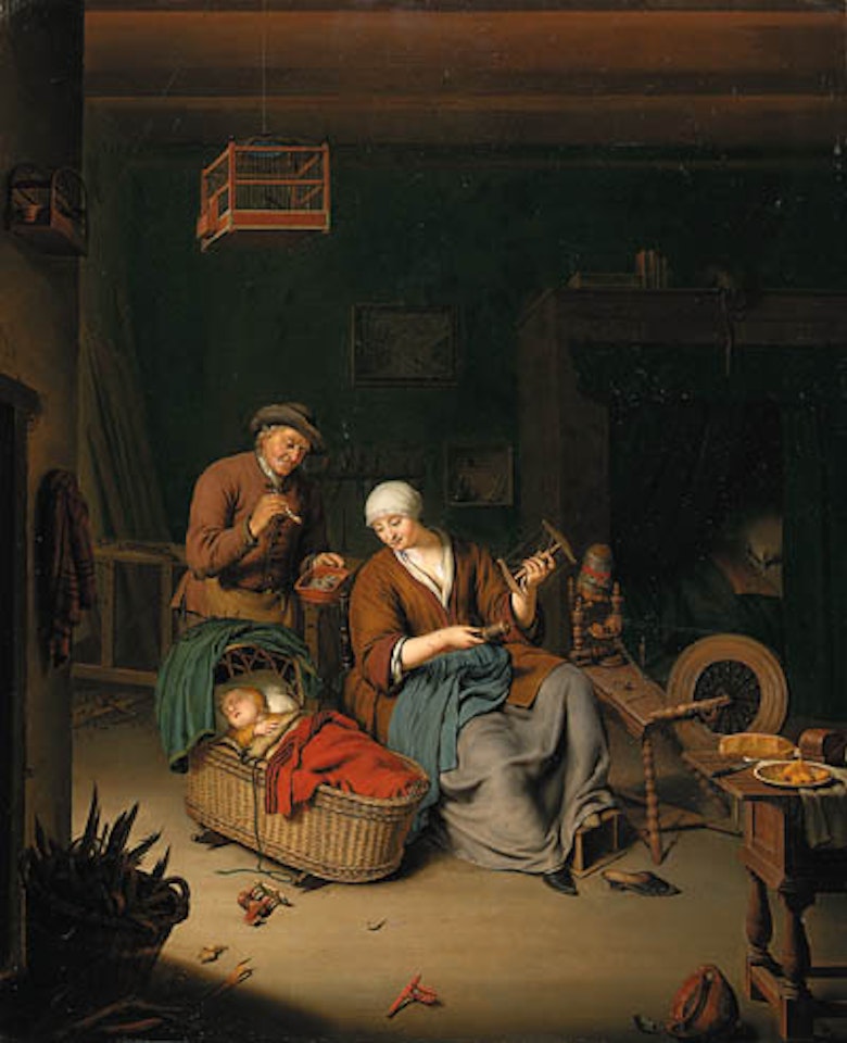 Peasant family in cottage interior by Willem van Mieris