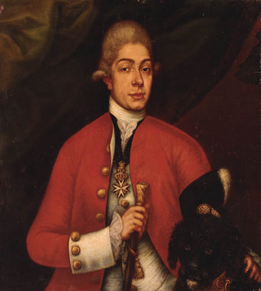 Portrait of a gentleman, with a dog. Portrait of a gentleman, holding a letter by Italian School