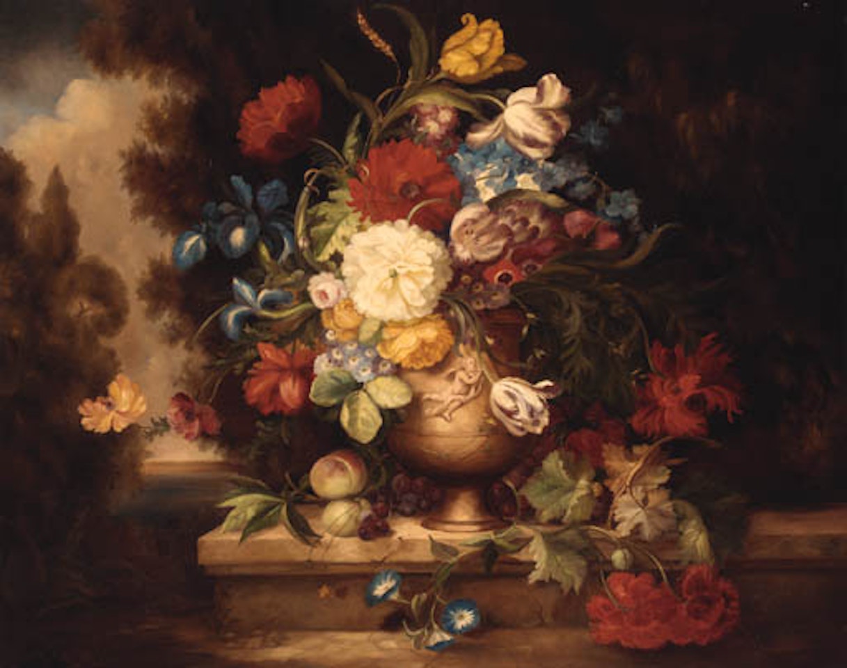 Vase of mixed flowers on a ledge by Jean Baptiste Monnoyer