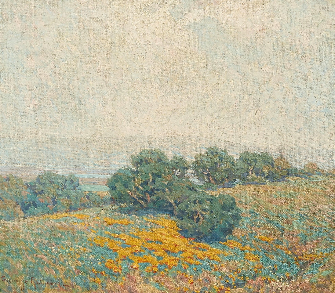 The Bay Beyond a Hillside of Poppies  by Granville Redmond