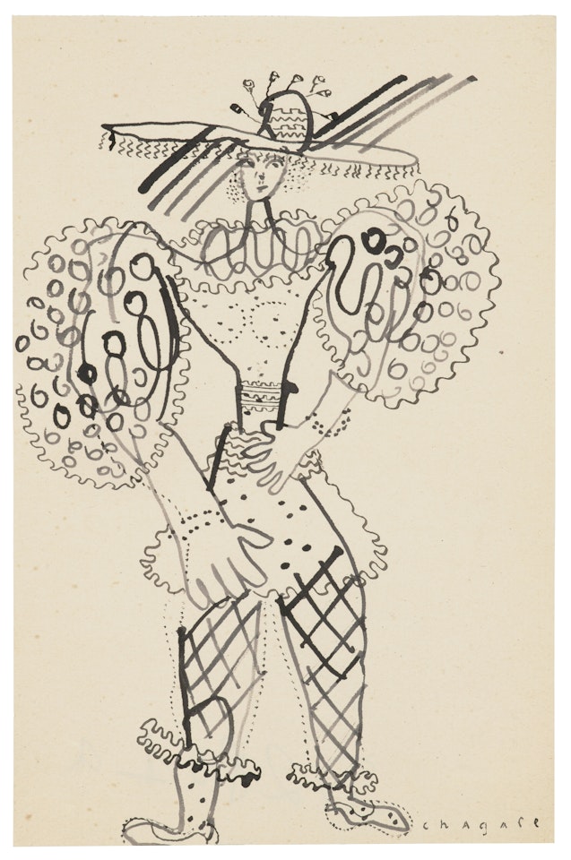 Robe à manches bouffons et grand chapeau by Marc Chagall