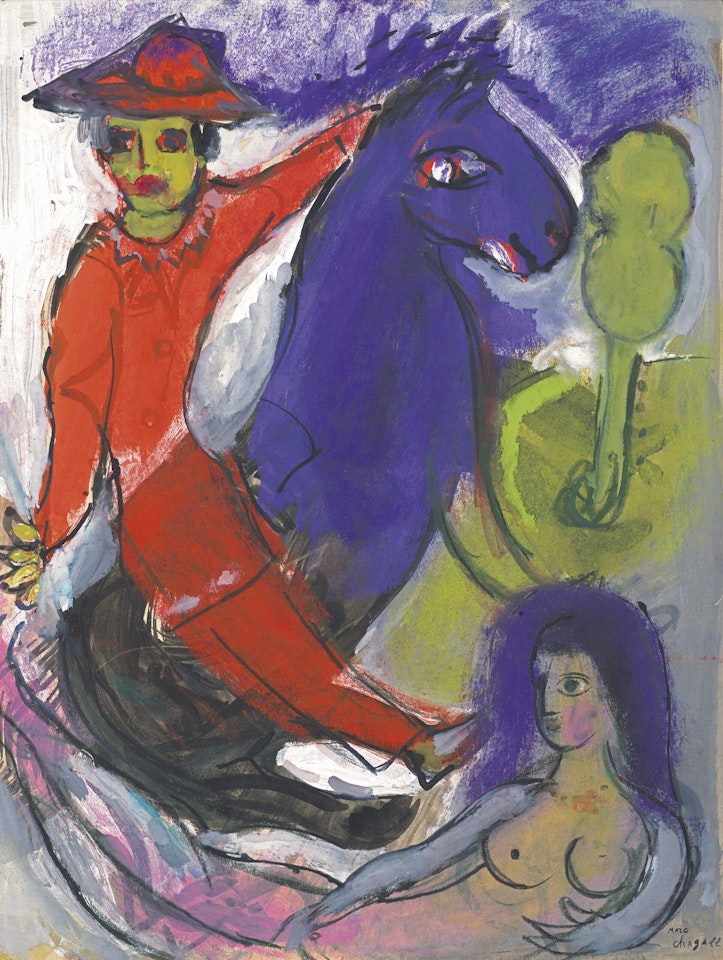 Le Cavalier mexicain en rouge et son cheval violet by Marc Chagall