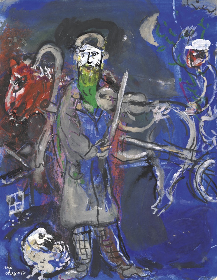 Le Violoniste à la barbe verte sur fond bleu by Marc Chagall