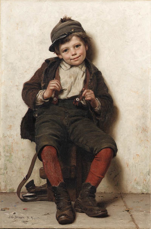 Shoe shine boy, tired out by John George Brown