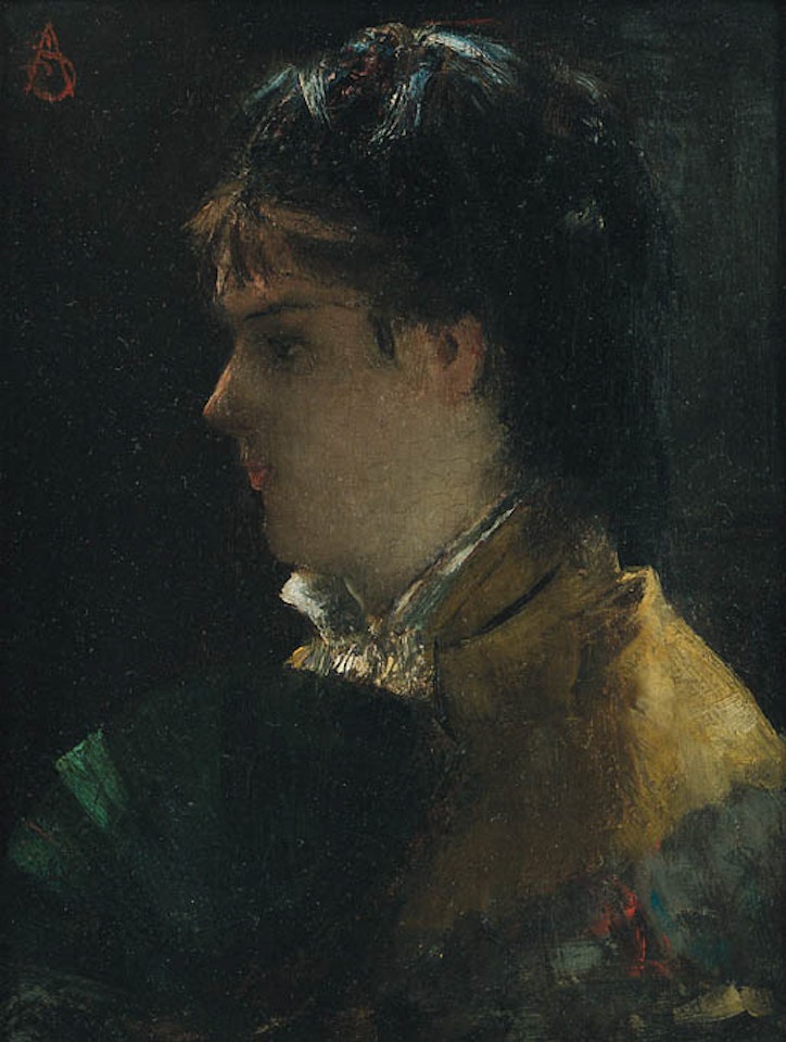Parisian beauty with fan by Alfred Stevens
