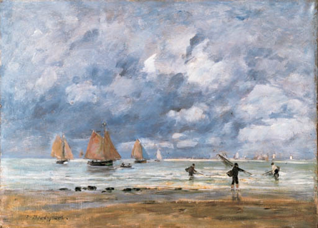 Pecheurs et voiliers devant Trouville by Eugène Boudin