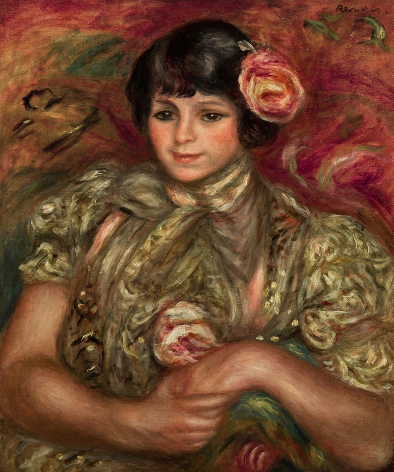 Femme à la rose | 《手持玫瑰的女子》 by Pierre-Auguste Renoir