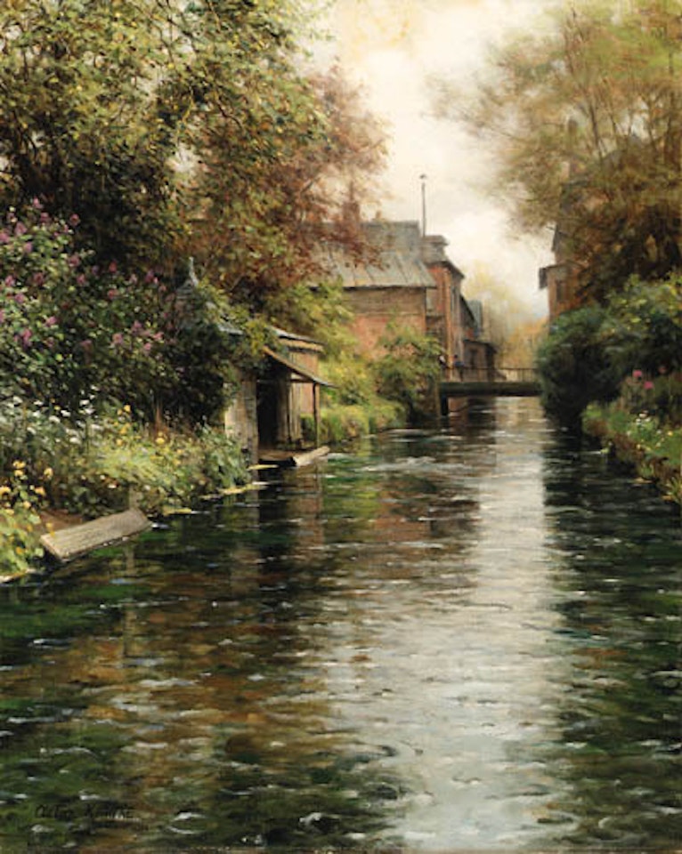 Houses along canal by Louis Aston Knight