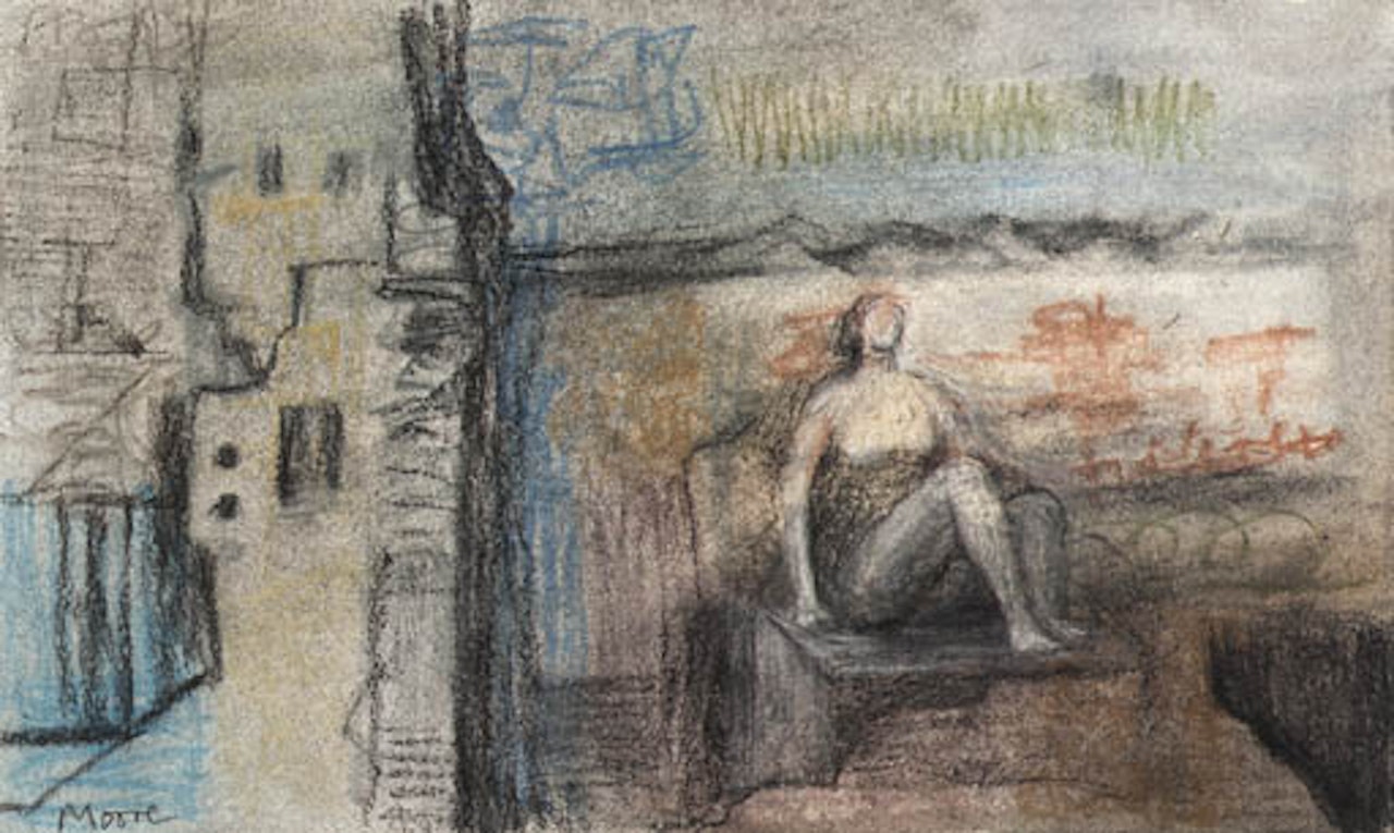 Figure in landscape by Henry Moore