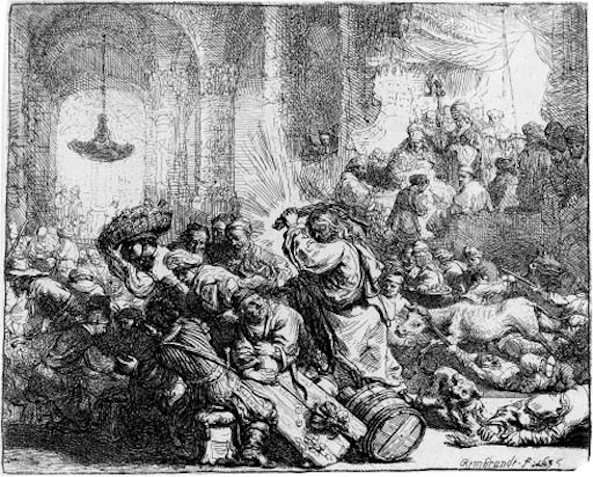 Christ driving the money-changers from the temple by Attributed to Rembrandt Harmensz van Rijn