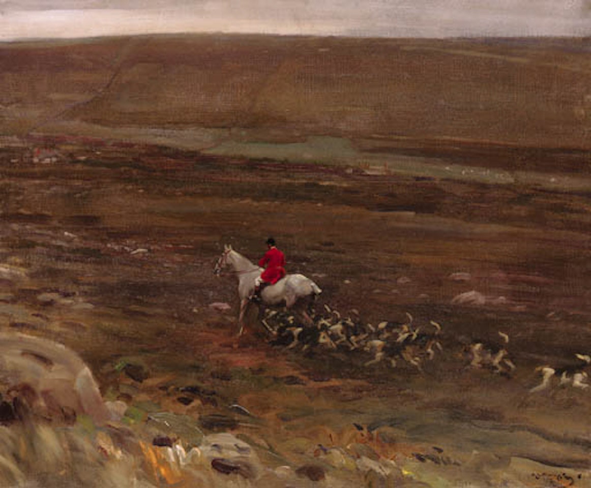 Lt. Col. Robin Bolitho, master of Cornwall fox hounds, drawing over Zennor Moor by Alfred James Munnings