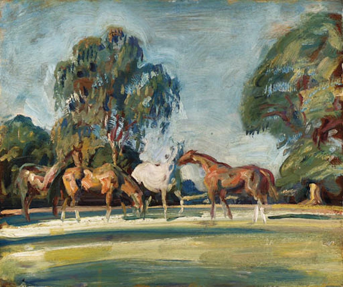Sketch of four horses at Polstead - Rose, Wildbird, Peggy and Stockings by Alfred James Munnings
