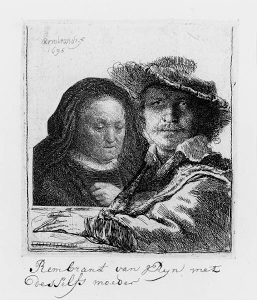 Self portrait with artist's mother by Attributed to Rembrandt Harmensz van Rijn