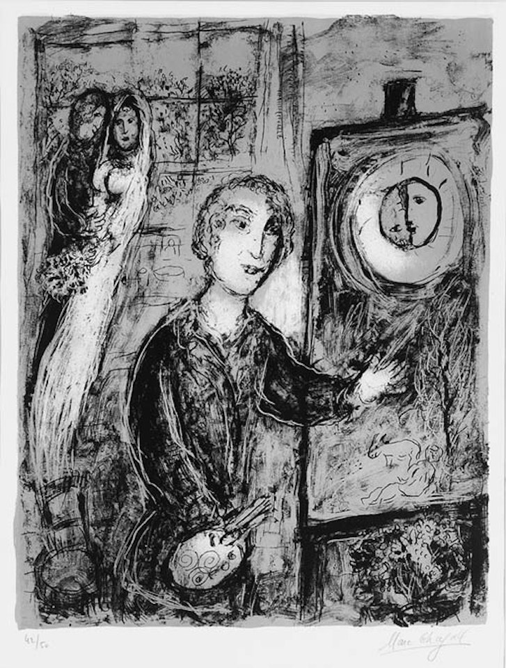 Married couple in the studio by Marc Chagall