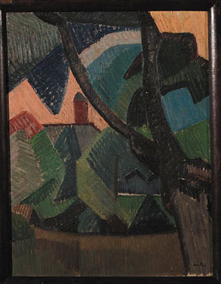 Landscape with trees, house with chimney in distance by Auguste Herbin