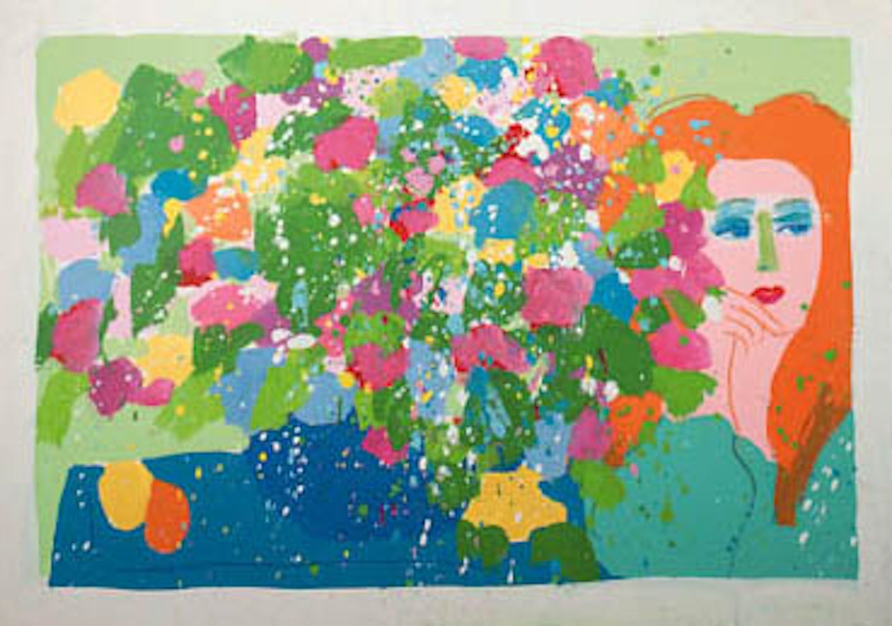 Lady with flowers in vase by Walasse Ting