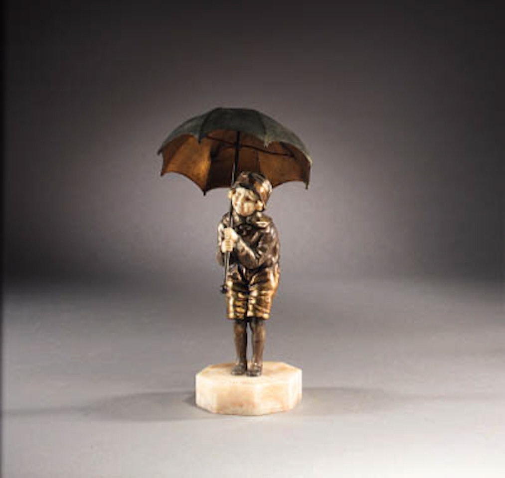Child with umbrella by Demetre Chiparus