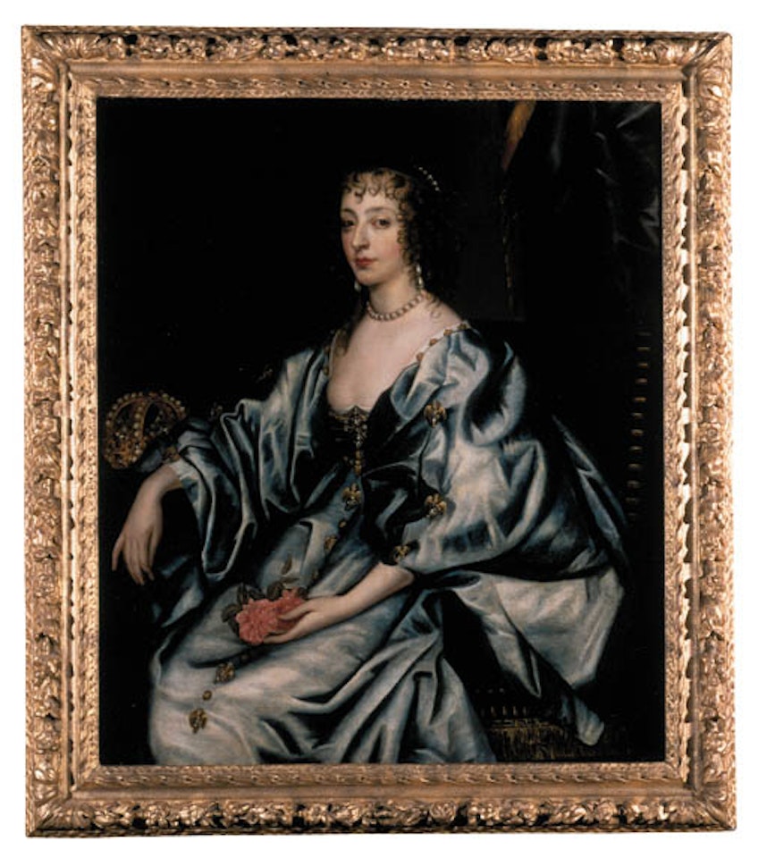 Portrait of Queen Henrietta Maria seated in blue dress by Anthony van Dyck