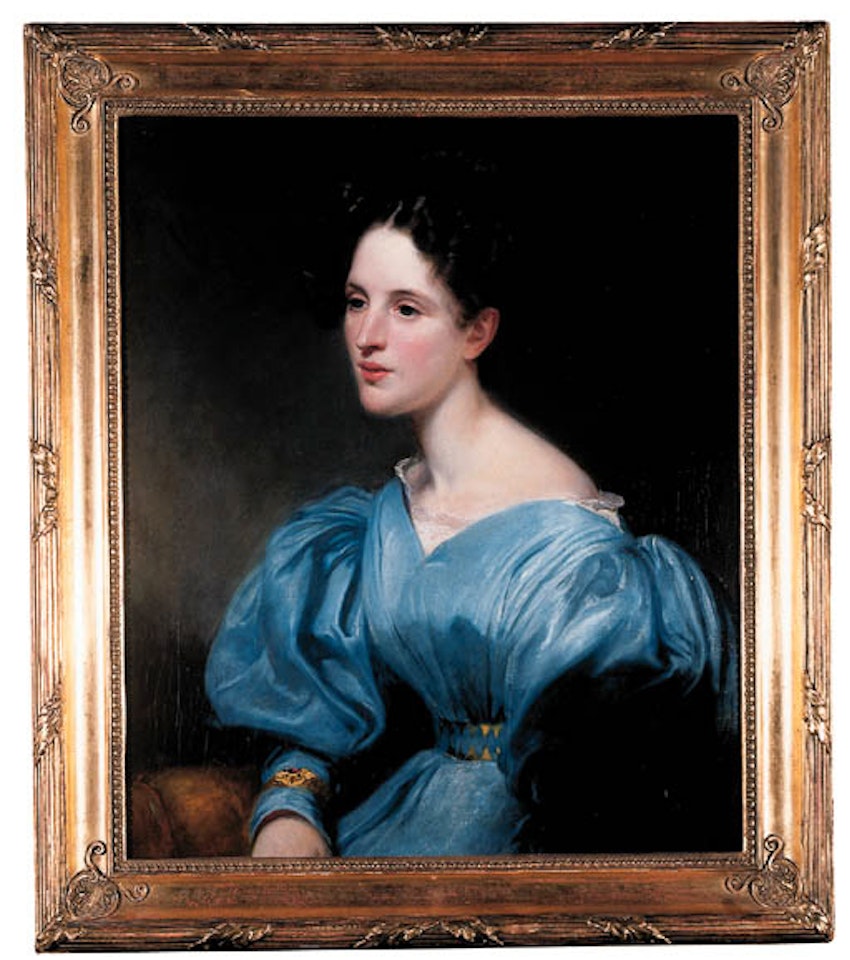 Portrait of lady in blue dress by English School