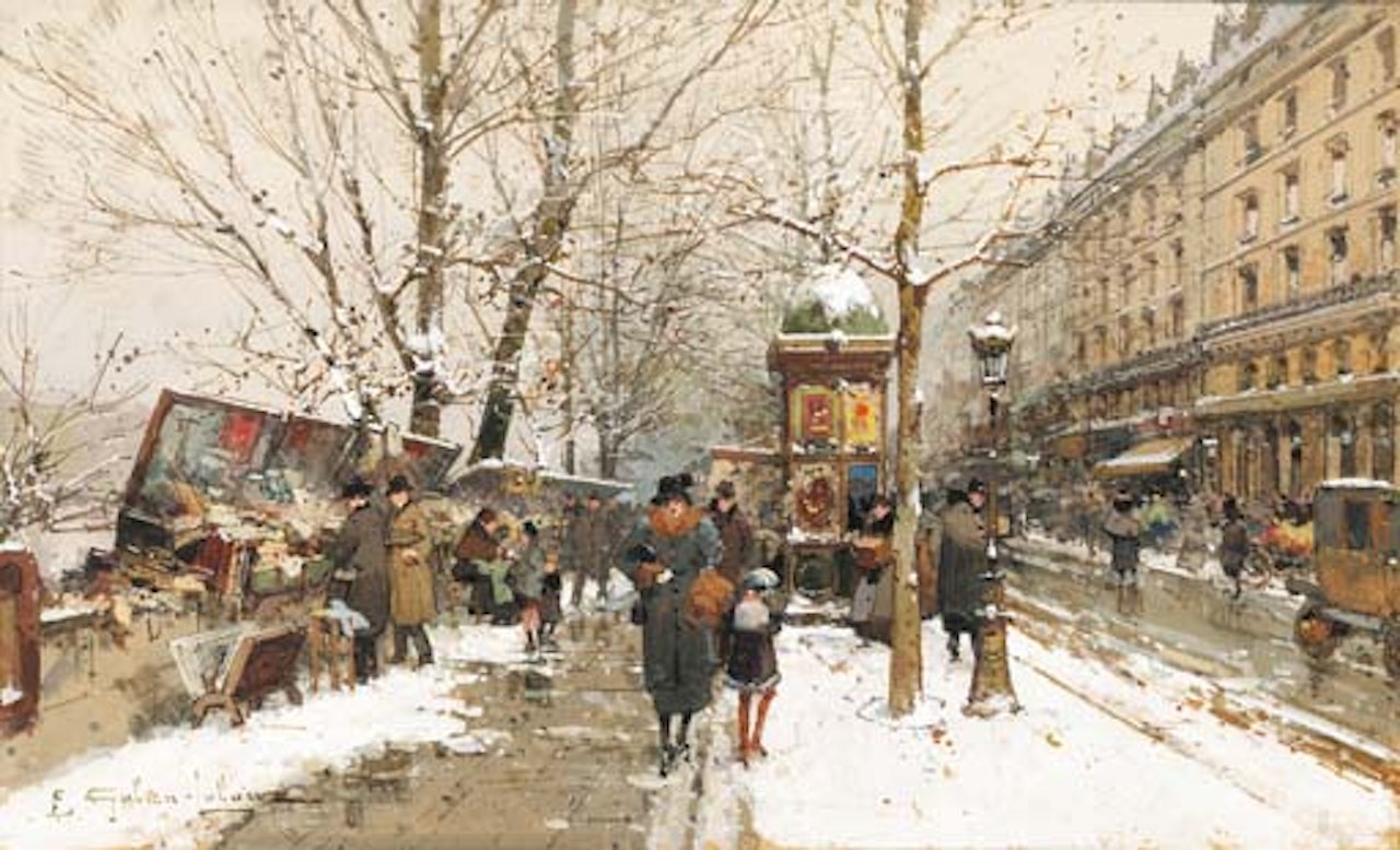 Les bouquinistes en hiver by Eugene Galien-Laloue