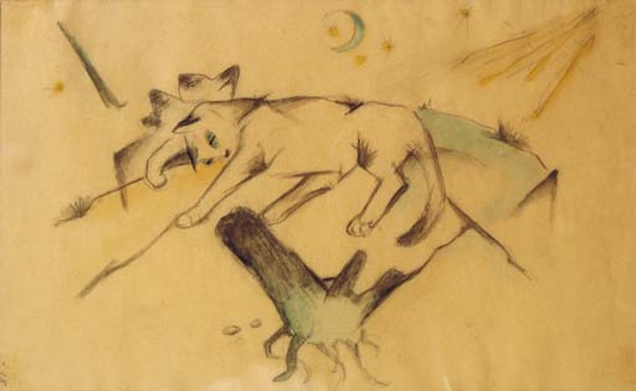 Liegendes katzchen by Franz Marc