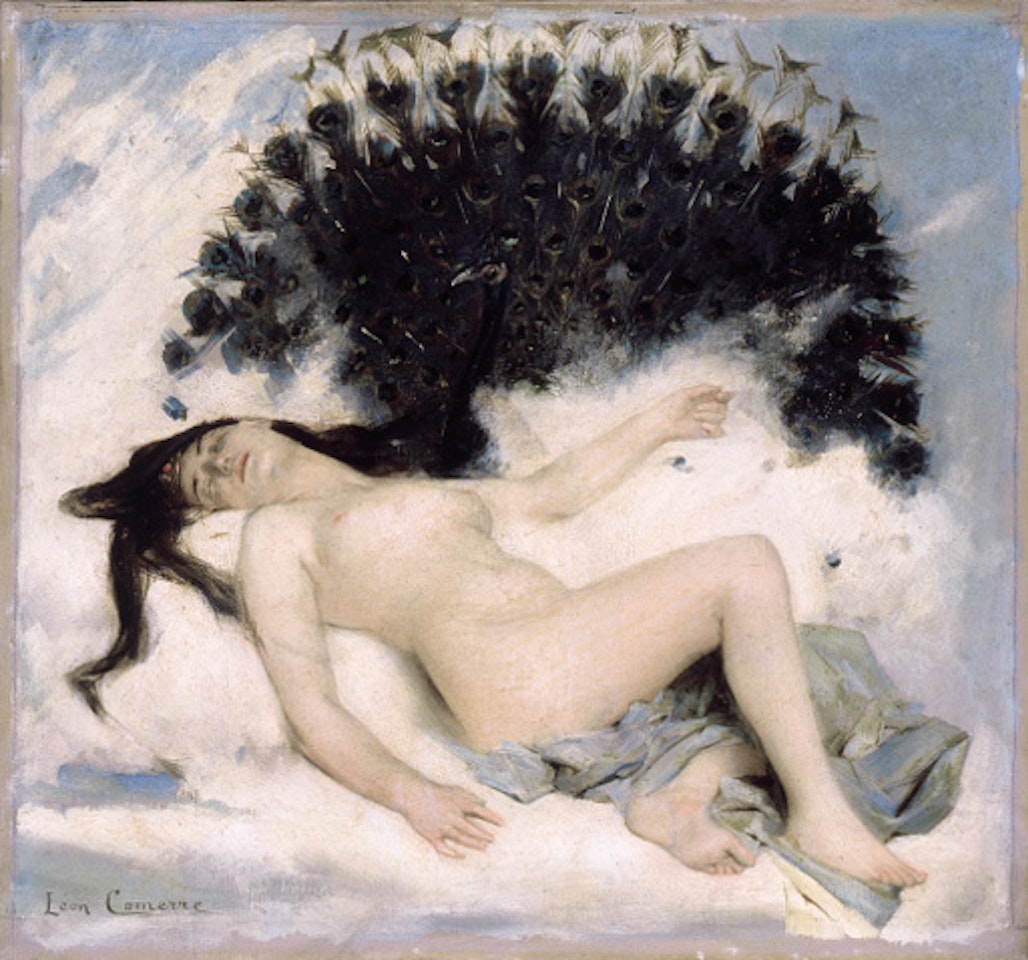 An odalisque with peacock by Leon Comerre