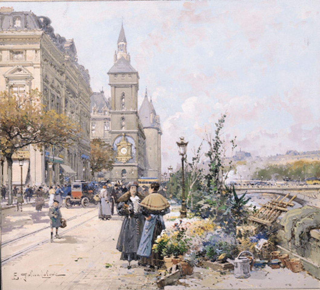 La quai aux fleurs et la conciergerie by Eugene Galien-Laloue