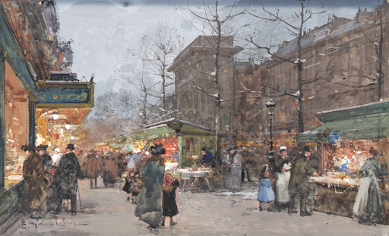 Boulevard Bonne Nouvelle anime, Paris by Eugene Galien-Laloue