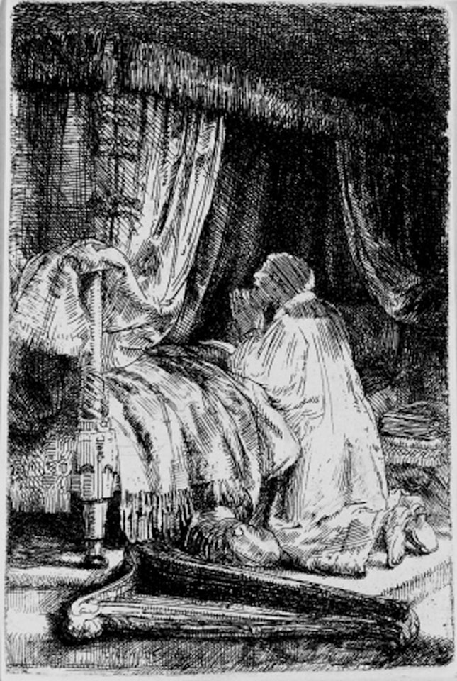 David in prayer by Attributed to Rembrandt Harmensz van Rijn