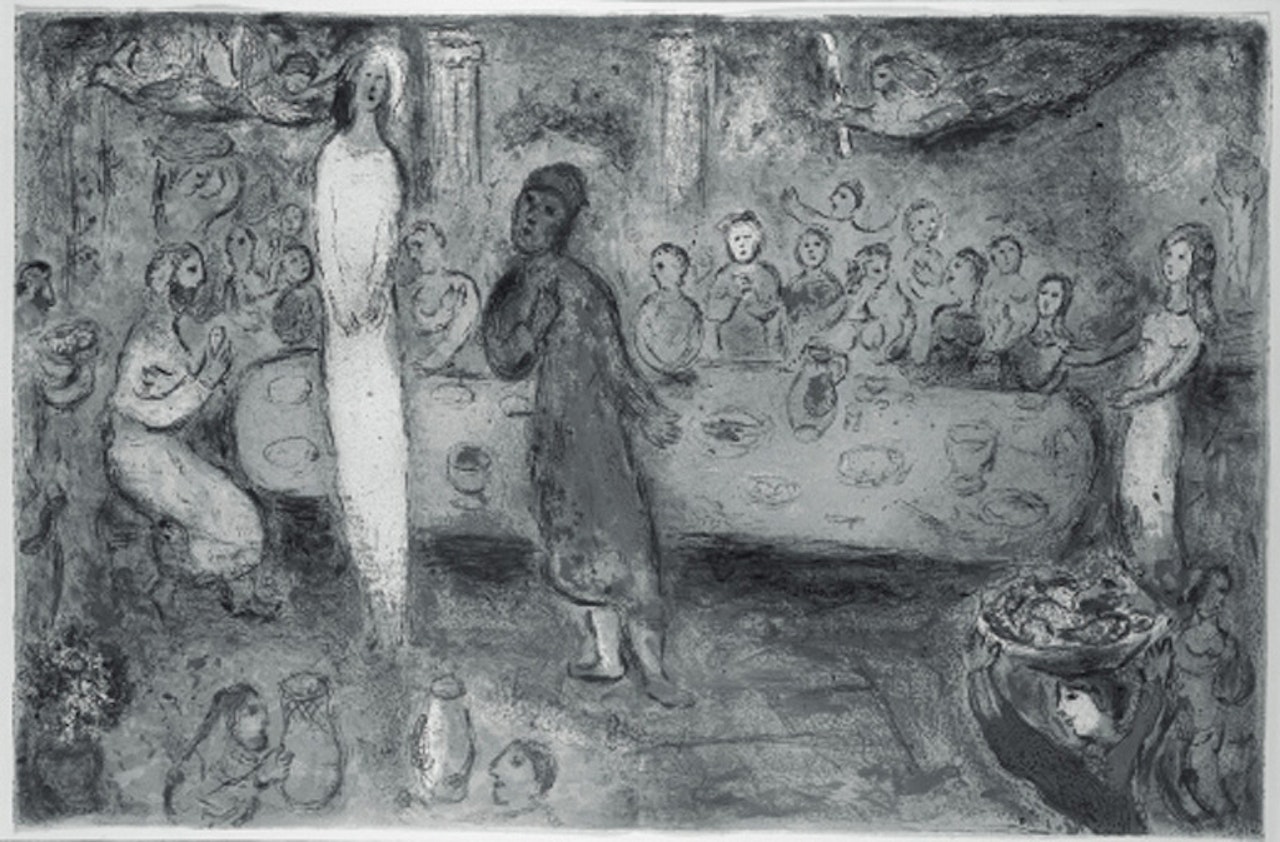Megacles recognizes his daughter during the feast, from Daphnis and Chloe by Marc Chagall