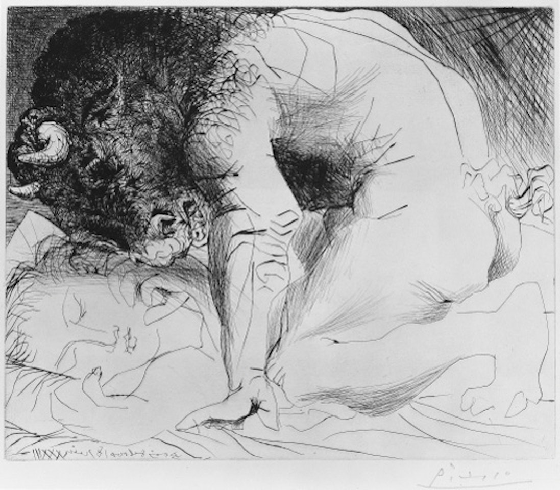 Minotaure caressant une dormeuse by Pablo Picasso