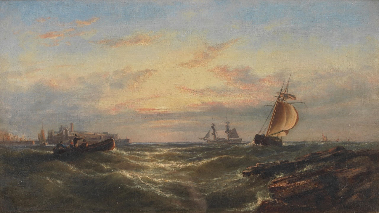 Shipping in a calm; choppy waters, a pair by English School
