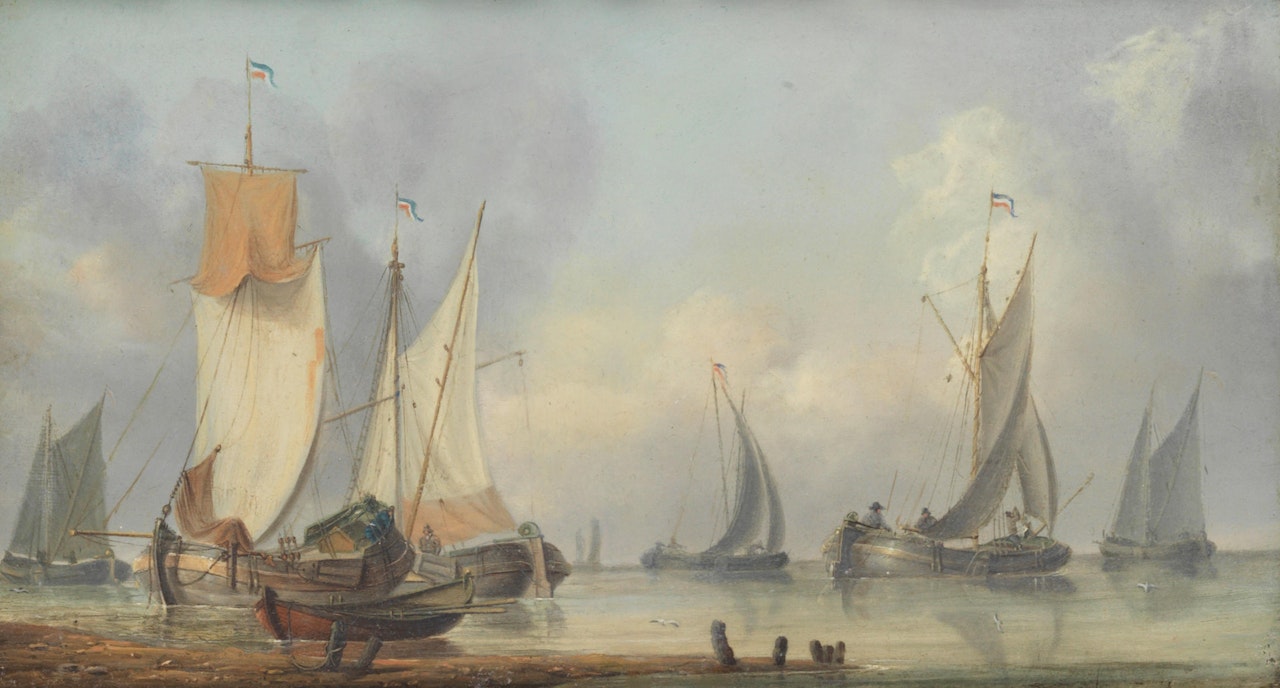 Dutch fishing vessels at low tide by Charles Martin Powell