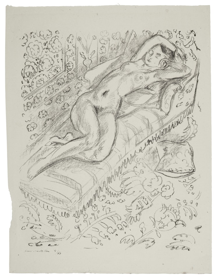 Nu sur chaise de repos sur fond moucharabieh by Henri Matisse