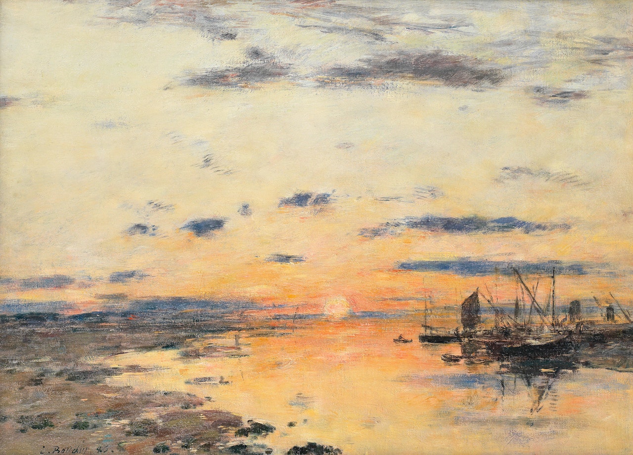 Marée basse à Étaples, soleil couchant by Eugène Boudin