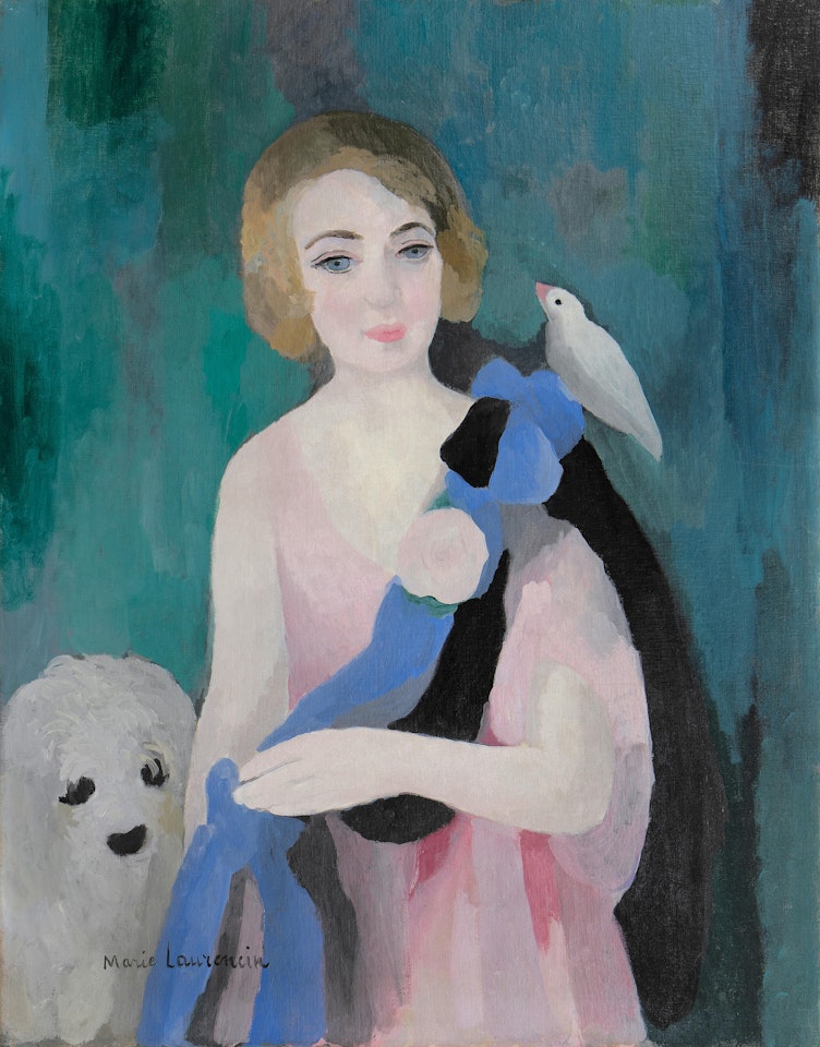 Portrait de Mia Bergmann avec chien by Marie Laurencin