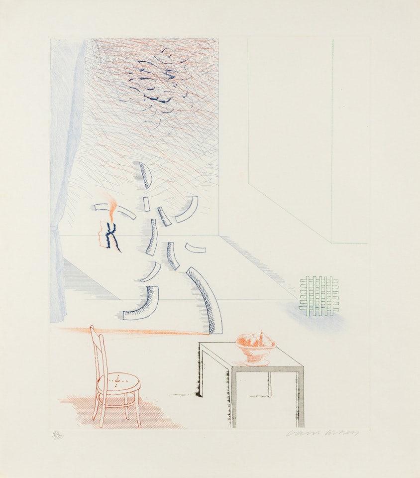 Tick It, Tock It, Turn It True (Plate 15 from The Blue Guitar), 1976-1977 by David Hockney