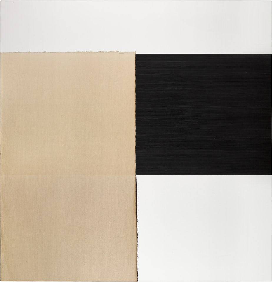 Exposed Painting, Charcoal Grey/Yellow Red Oxide on White by Callum Innes