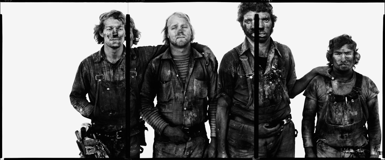 Roger Tims, Jim Duncan, Leonard Markley, Don Belak, Coal Miners, Reliance, Wyoming, August 20, 1979 by Richard Avedon