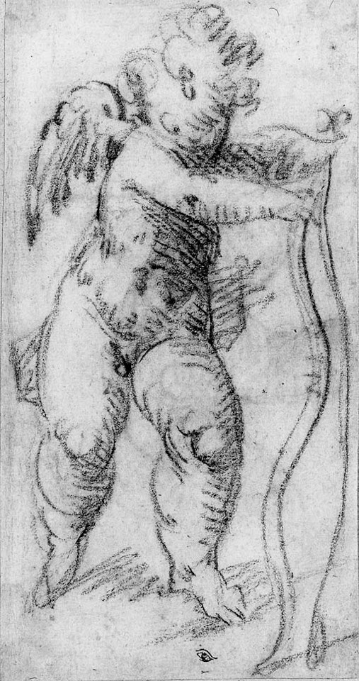 Cupid bending a bow. Studies of putti by Giulio Campi