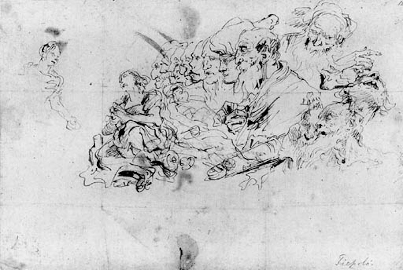 Studies of heads and woman in prayer by Giovanni Domenico Tiepolo