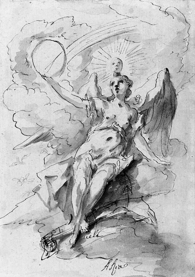 Two allegories of air - Juno with peacock and chameleon. Figure surmounted by sun and rainbow by Gaspare Diziani