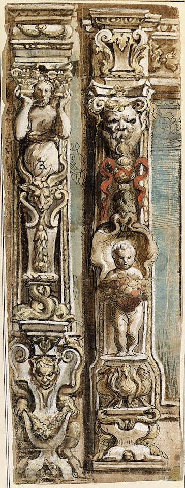 Alternative designs for left side of a tapestry border by Jacob Jordaens