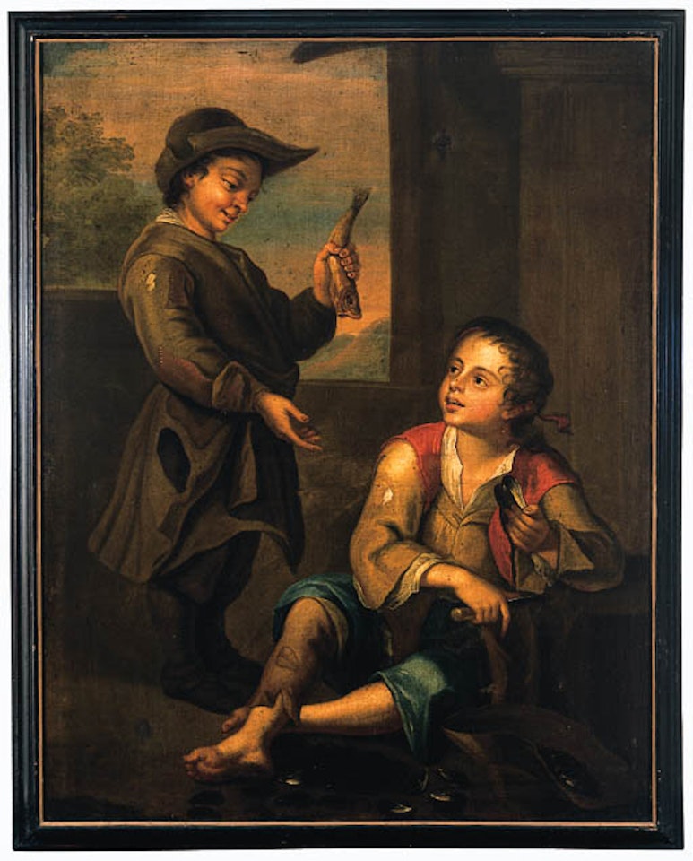 Urchins eating fruit. Selling fish. Game of pelota. Three boys by Bartolomé Esteban Murillo