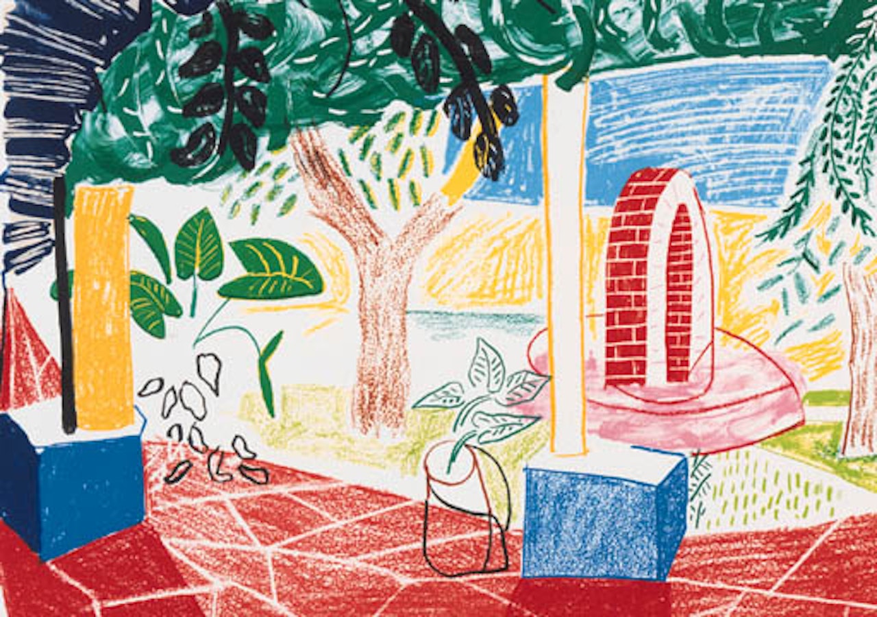 View of hotel well by David Hockney