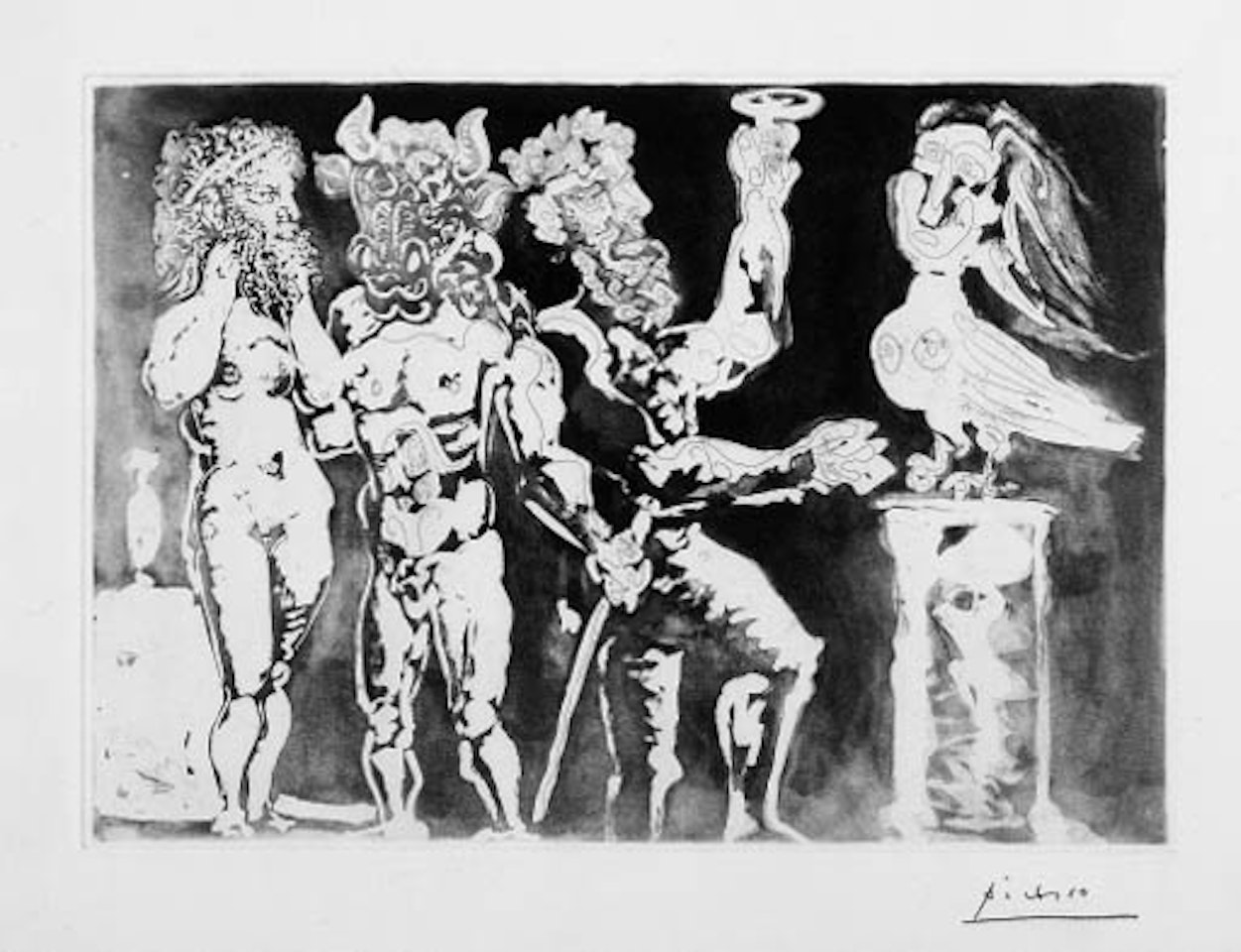 Personnages masque et femme oiseau by Pablo Picasso