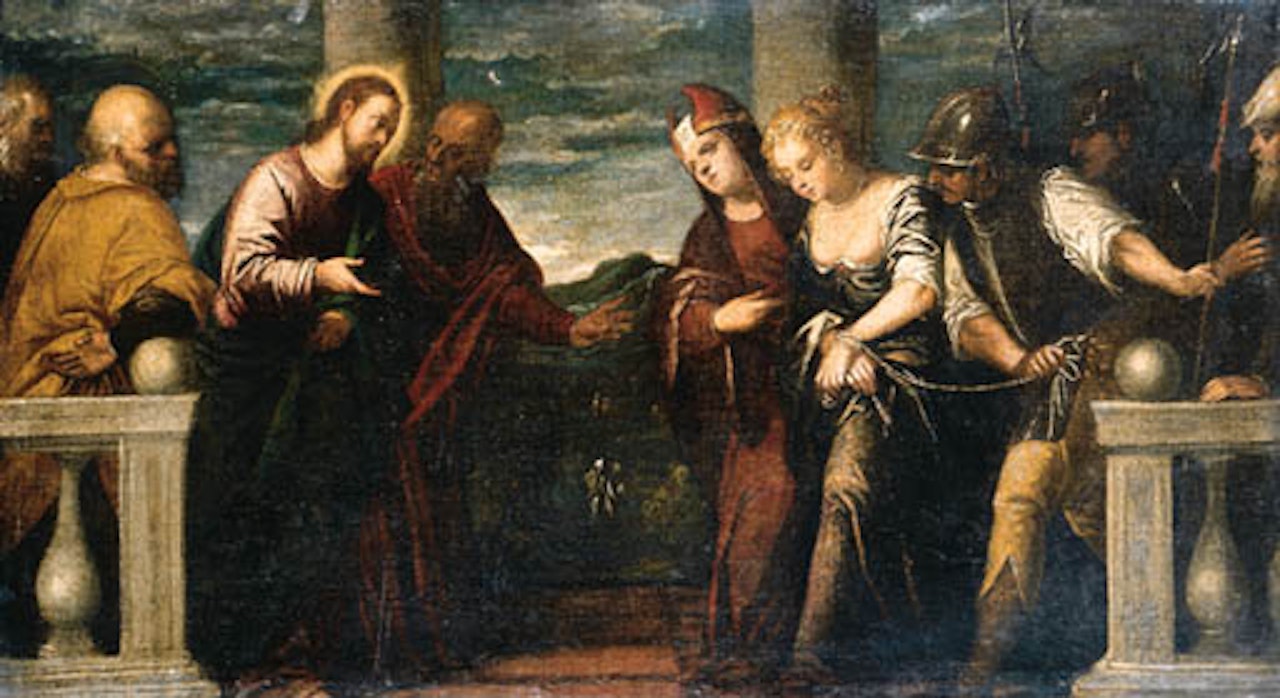 Christ at the woman taken in adultery by Jacopo Palma il Giovane